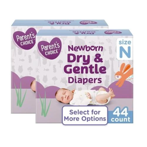 (Pack of Two) Parents~Choice Dry & Gentle Diapers Size N Born, White 44 Count