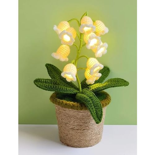 Lily of The Valley Lamp, Crochet Artificial Flower with 10 Little Night Lights, Cute Gifts for Women Wife Girlfriend Birthday Christmas Valentine Mother's Day -Large