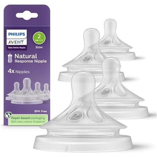 Philips Avent Natural Response Baby Bottle Nipple, Slow Flow, 4-Pack