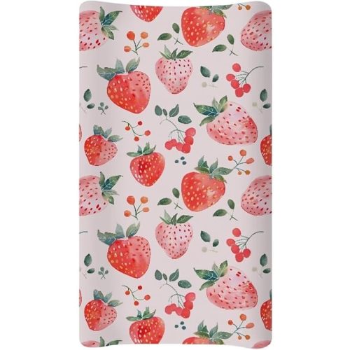 Strawberry Diaper Changing Pad Cover for Boy Girl 32"x16" Soft & Breathable Changing Pad Cover Wipeable Baby Change Table Mat Comfy Bassinet Cradle Mattress Sheets