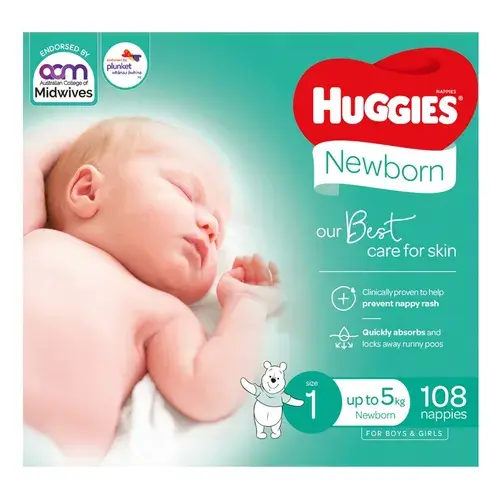 Huggies Nappies Jumbo Newborn 108 Pack | Baby Bunting NZ