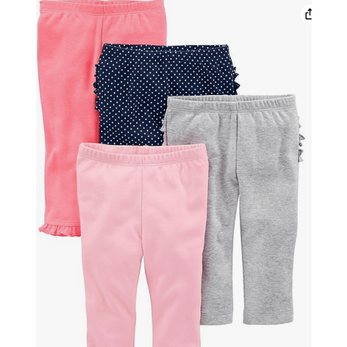 3-6 months, Simple Joys Baby Girl's 4 pack pant Pants, Pink/Grey/Navy Ruffle, 3-6 Months