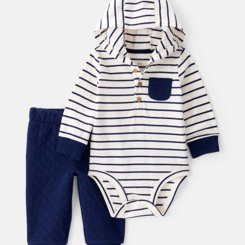 White/Navy Baby Boy 2-Piece Striped Hooded Long-Sleeve Bodysuit Pant Set - White/Navy | Carter’s Oshkosh Canada