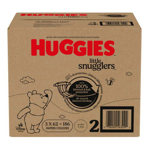 Huggies Little Snugglers Fragrance Free Baby Diapers, Size 2 (12-18 lbs), 186 Count (Select for More)
