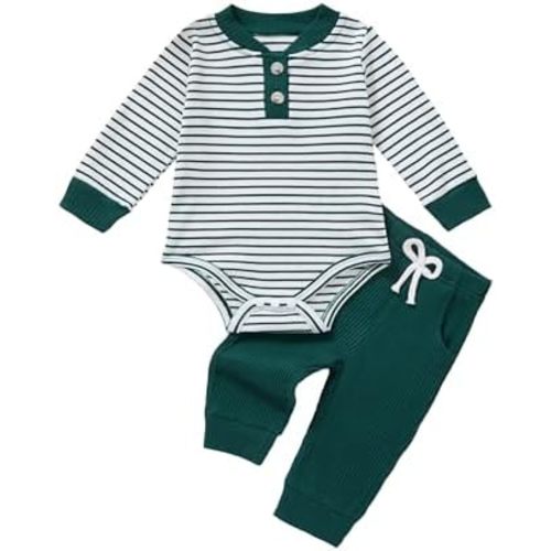 Baby Boy Clothes Ribbed Knitted Long Sleeve Romper Solid Pants Fall Winter Outfit Set