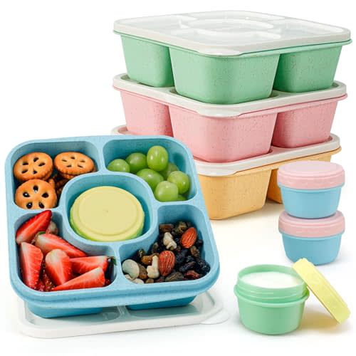 Caperci Original Lunchable Snack Containers for Kids & Adults | 5 Compartments Bento Snack Boxes with 4 Leakproof Small Containers, Wheat Straw, BPA-Free, Set of 4