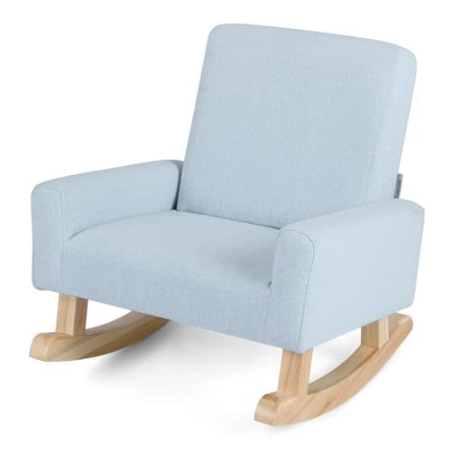 Honey Joy Toddler Rocking Chair, Kids Rocker with Solid Wood Legs & Linen Fabric, Anti-Tipping Design, Toddler Couch for Kids Room, Playroom, Nursery, Bedroom (Blue)