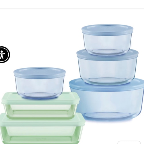 Pyrex® Simply Store® Tinted 12-piece Storage Set with Plastic Lids, Green and Blue