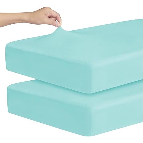 Stretchy Crib Sheets for Boys or Girls, 2 Pack Baby Crib Sheets Fitted for Standard Crib and Toddler Mattress 52" x 28", Soft and Breathable Fitted Crib Sheet Neutral, Aqua Blue