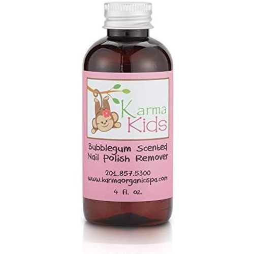 Karma Organic Natural Nail Polish Remover Bubblegum Scented for Kids - Non Toxic, Vegan, Cruelty Free, Acetone Free – Nails Strengthener for Fingernails – 4 fl. Oz.