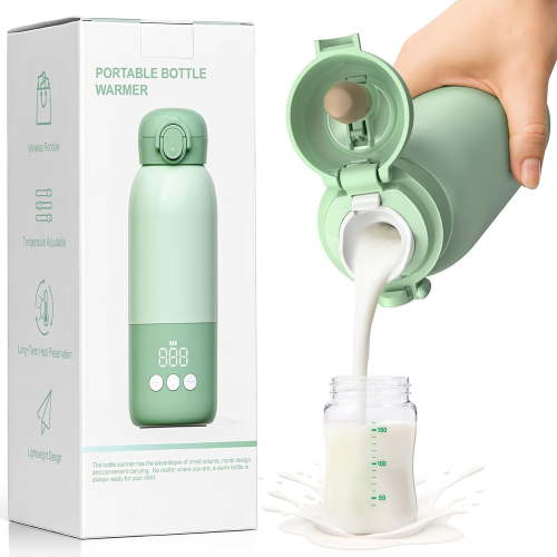 Portable Bottle Warmer for Travel 12oz– 80W Fast Heating, 316 Stainless Steel, 11400mAh Rechargeable Precise Temp Control & LED Display Safety Lock Cordless Travel Warmer for Baby Breastmilk Formula