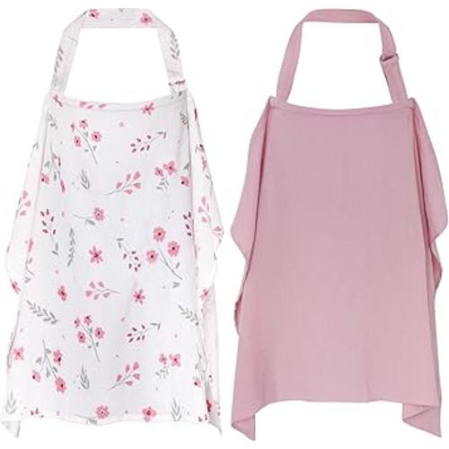 2 Pack Muslin Nursing Cover for Breastfeeding, 100% Cotton Soft Privacy Nursing Covers Apron Breastfeeding Cover with Arch Neckline for Women New Mom, Multi-use Breastfeeding Essentials