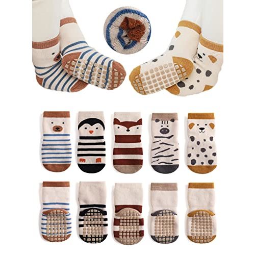 BEHELE Baby Non-skid Grip Socks Toddler Socks Warm Thick Anti Skid Slipper Crew Socks for Girls Boys Newborn Infant