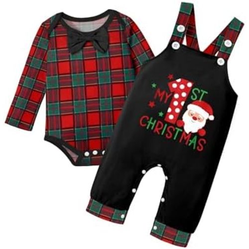 Baby Boy Clothes Long Sleeve Animal Plaid Romper + Overalls Infant Boy Clothes 2PCS Fall Winter Outfits