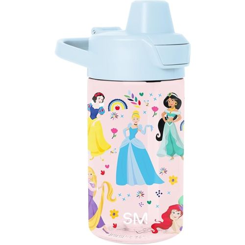 Simple Modern Disney Princess Kids Tritan Plastic Summit Water Bottle | 12 oz BPA-Free Cup with Covered Leak Proof Straw Lid for Girls, Toddlers | Princess Rainbows
