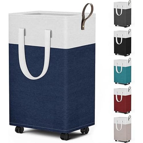 HomeHacks 75L Rolling Laundry Basket with Wheels, Collapsible & Waterproof Laundry Hamper, Mobile Clothes Hamper, Storage Laundry Bins with Handles for Laundry Room, Bedroom, Bathroom & Dorm, Blue