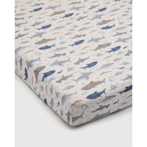 Muslin Fitted Crib Sheet - Smiley Sharks