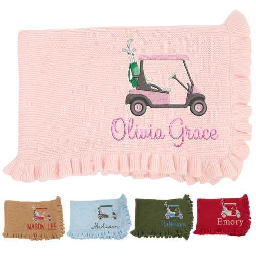 Golf Baby Blanket, Personalized Baby Blanket for Girl, SwaddleAn Ruffle Baby Pink Blanket, Baby Golf Blanket for Girls, Baby Boy Blankets