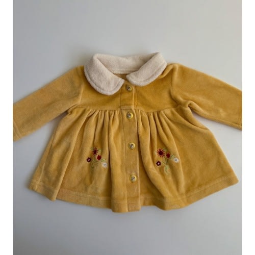Vintage Baby Velour Dress | 90s/00s | Embroidered Flowers |3–6 Months