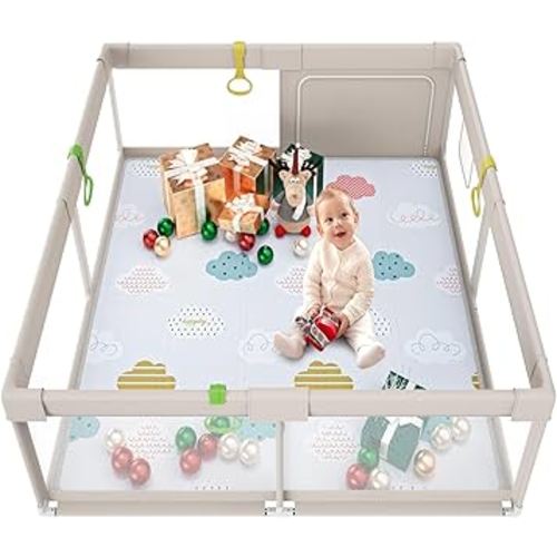 Fodoss Baby Playpen with Mat, 71×59inch Playpen for Babies and Toddlers, Extra Large Baby Playard Indoor & Outdoor