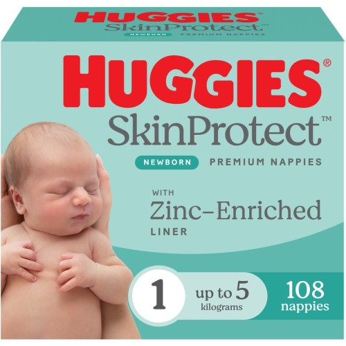 Huggies Skin Protect Newborn Nappies Size 1 (up to 5kg) 108 Pack