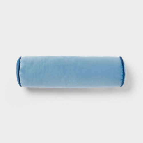 Round Bolster Kids' Pillow Blue - Pillowfort™: Velvet Cylinder Throw Pillow, OEKO-TEX Certified, Indoor Use
