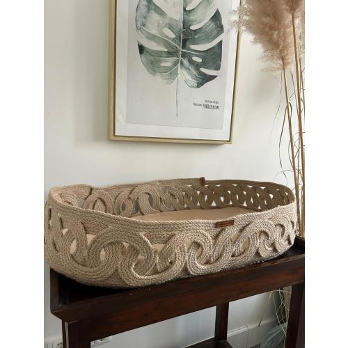 Exclusive Baby Changing Basket with Pad; Changing Basket Handmade from Jute on Wood Bottom, Changing Pad, Baby Change Table