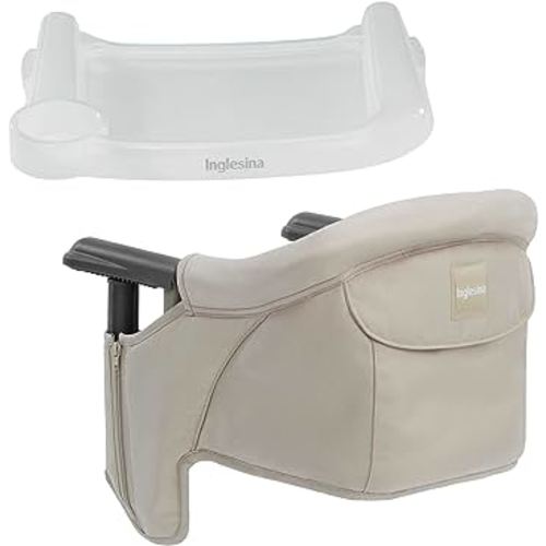 Inglesina - Fast Table Chair with Fast Tray: Hook On Portable High Chair for Babies and Toddlers, Damage Free Travel Booster Seat for Restaurant Use - Includes Snap On Tray, Cream