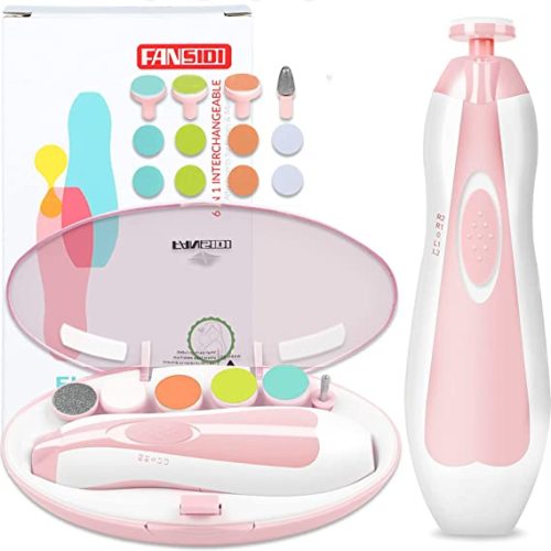 Baby Nail File Electric Nail Trimmer Safe Baby Nail Clippers Manicure Set with 10 Grinding Heads 8 Sandpapers, Trim Polish Groom for Newborn Infant Toddler or Adult Toes Fingernails Care, Pink