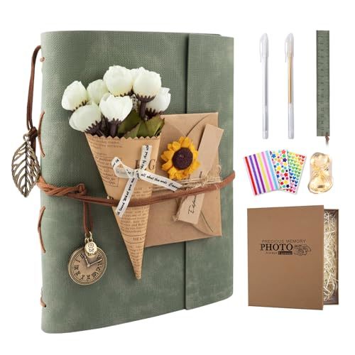 Scrapbook Photo Album 100 Pages, 60 Page Self Adhesive+40 Page Kraft Paper DIY Photo Book for 2x3 3x5 4x6 5x7 Pictures, Leather Memory Book for Wedding Baby Family Travel Birthday Christmas