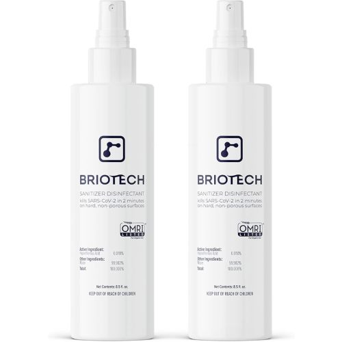 BRIOTECH Sanitizer Disinfectant Hypochlorous Spray, Kill 99.99% of Viruses & Bacteria, Control Mold, Eliminate Odor, Gentle for Nursery & Play Rooms, Food Contact Surface Sanitizer, 8.5 fl oz (2 Pack)