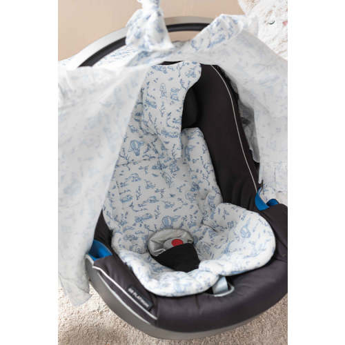Baby Car Seat Cushion - Toile De Jouy / Blue