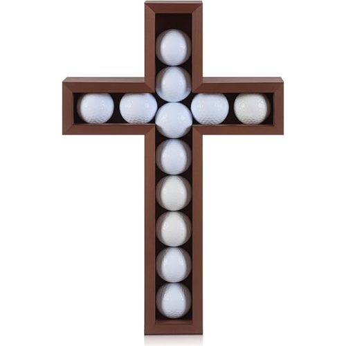 12-Golf Ball Display Case 10 x 15 Inches Wall Mounted Golfball Holder Cross Wooden Shadow Box Golf Gifts for Golfer