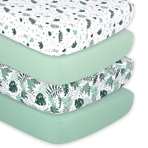 The Peanutshell 4-Pack Fitted Crib Sheet Set - Super Soft & Breathable Baby Girl or Boy Crib Sheets, Nursery Decor, Fit for Standard Mattress Cover - Green Botanical