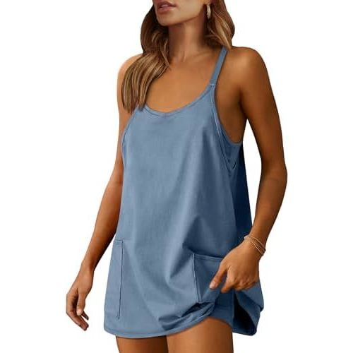 ANRABESS Women Athletic Dress Summer Tennis Workout Active Sports Mini Romper Dress Built in Shorts Travel Vacation Clothes