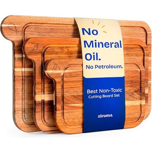 Non-Toxic Acacia Cutting Board Set of 3, Mineral Oil Free, Plastic Free