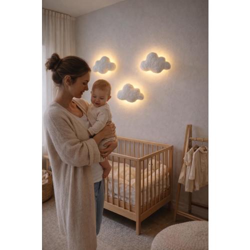 Handmade Boucle Cloud Night Light – Gender Neutral Nursery Wall Lamp
