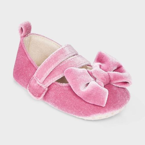 Baby Girls' Velvet Bow Ballet Flats - Cloud Island™ Pink 0-3M
