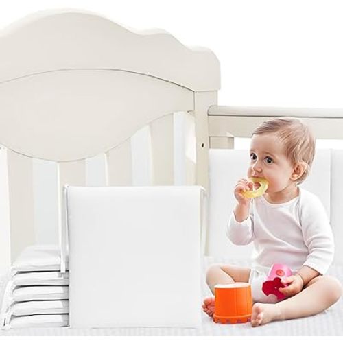 6 in 1 Crib Liner Pads Corner Edge Cover-Multifunctional Edge Guard Bumper Guard for Teething (White)