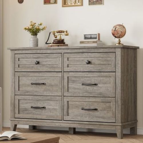 6 Dresser for Bedroom, 47" Wide Dresser, Wide Drawer Dresser with Storage Freestanding, Wooden Closet Dresser Storage Chest for Bedroom, Walnut