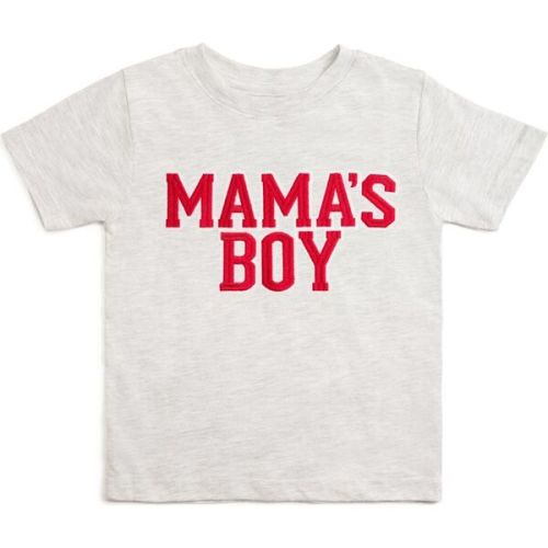 Mama's Boy Varsity Patch Valentine's Day Short Sleeve T-Shirt, Ash - Sweet Wink | Maisonette