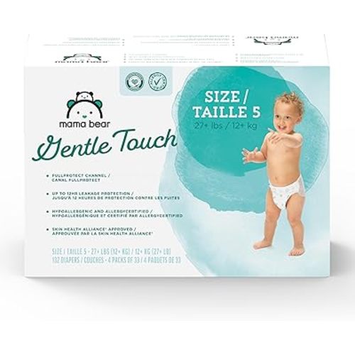 Amazon Brand - Mama Bear Gentle Touch Diapers, Size 5, 132 Count (4 packs of 33)