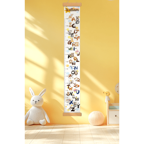 Personalized Animal Alphabet Hanging Canvas Height Ruler