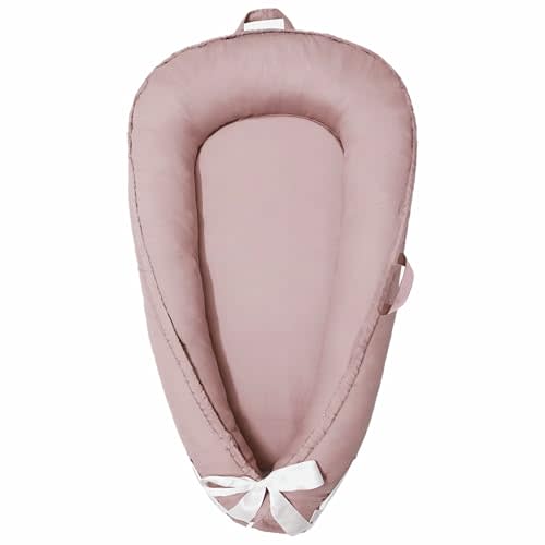 Aila+Aiden Baby Nest, Baby Lounger, Organic Cotton Lounger for Baby, Reversible Breathable Adjustable Portable - Star Collection (Dusty Rose)