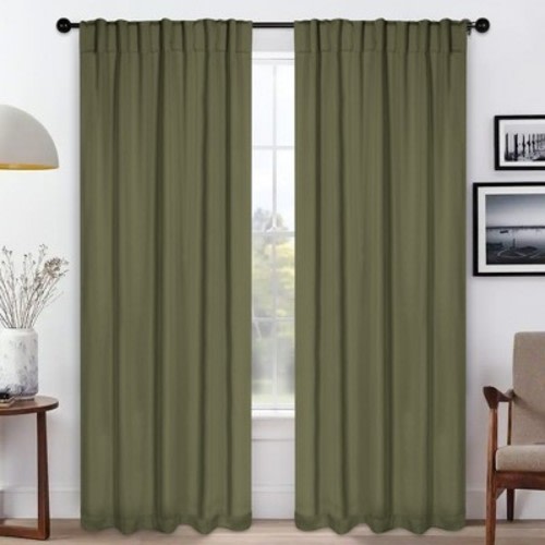 Classic Modern Solid Room Darkening Semi-Blackout Curtains, Back Tabs, Set of 2, 52" x 108", Olive Green - Blue Nile Mills