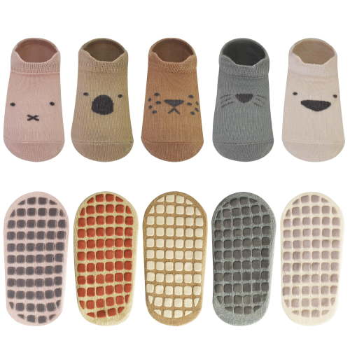 Baby Non Slip Socks, 5 Pairs Toddler Girls Cute Cotton Ankle Socks with Grips for Kids 6 Months to 5 Years