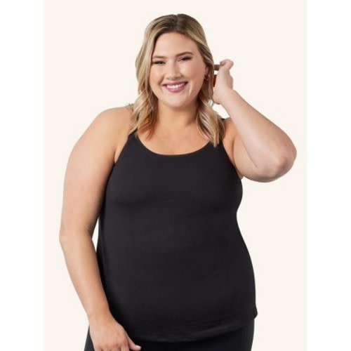 Leading Lady Women's Maternity to Nursing Tank With Built-In Nursing Bra Black L