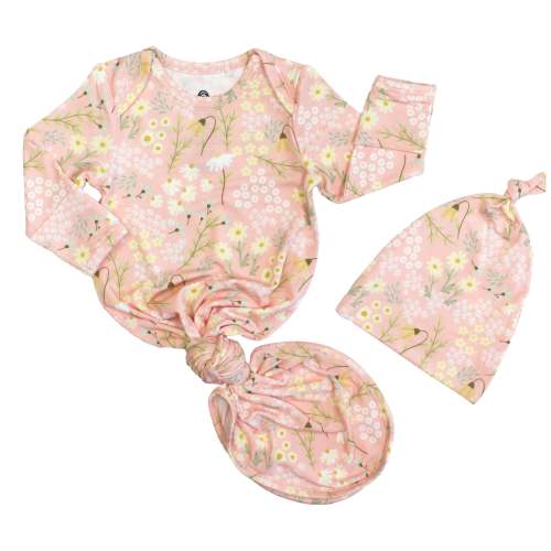 Spring Meadow Bamboo Gown and Hat Newborn Baby Gift Set