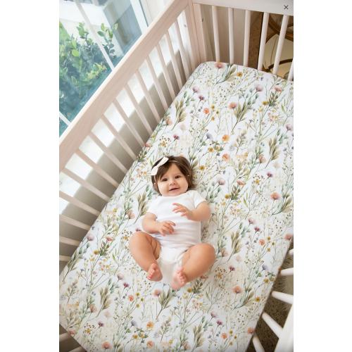 Wildflowers Crib Sheet: Boho Floral Jersey Knit Bedding