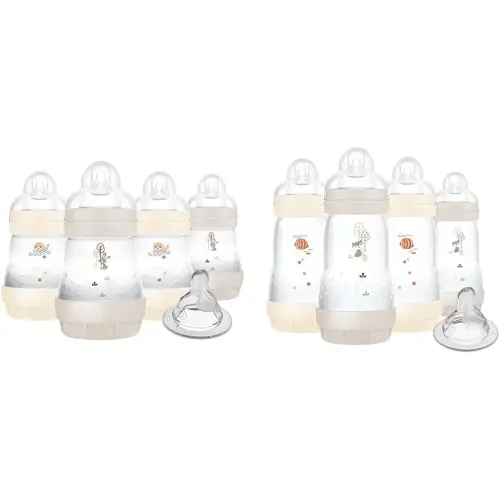 MAM Easy Start Anti-Colic Baby Bottles, 5 oz Slow Flow & 9 oz Medium Flow, Reduces Gas & Colic, BPA-Free, Self-Sterilizing, Bonus Fast Nipple